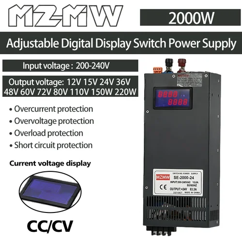 Imagen 1 del producto Pantalla Digital 2000W fuente de alimentación conmutada ajustable 12V 15V 24V 36V 48V 60V 72V 80V 110V 150V 220V transformadores industriales