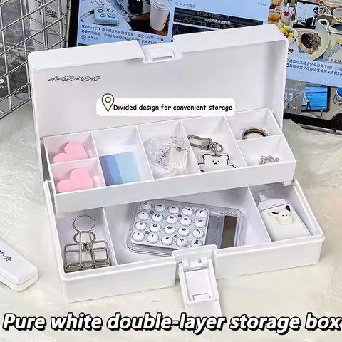 Large Capacity Foldable Multi-Grid Storage Box Dustproof Double-Layer Stationery Box Multifunctional Organizer for Small Items