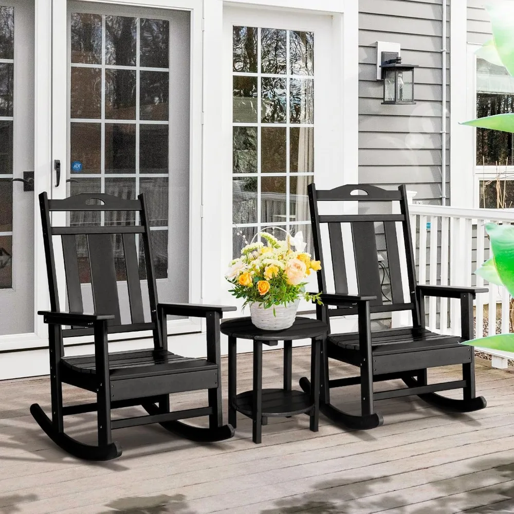 Durable HDPE Outdoor Rocking Chair - Weatherproof Patio Rocker with High Back and Oversized Seat for Comfort