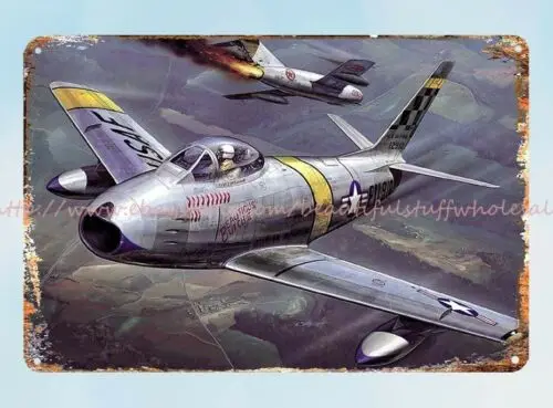 1951 F-86 Sabre Sabrejet jet fighter aircraft Korean War metal tin sign home art