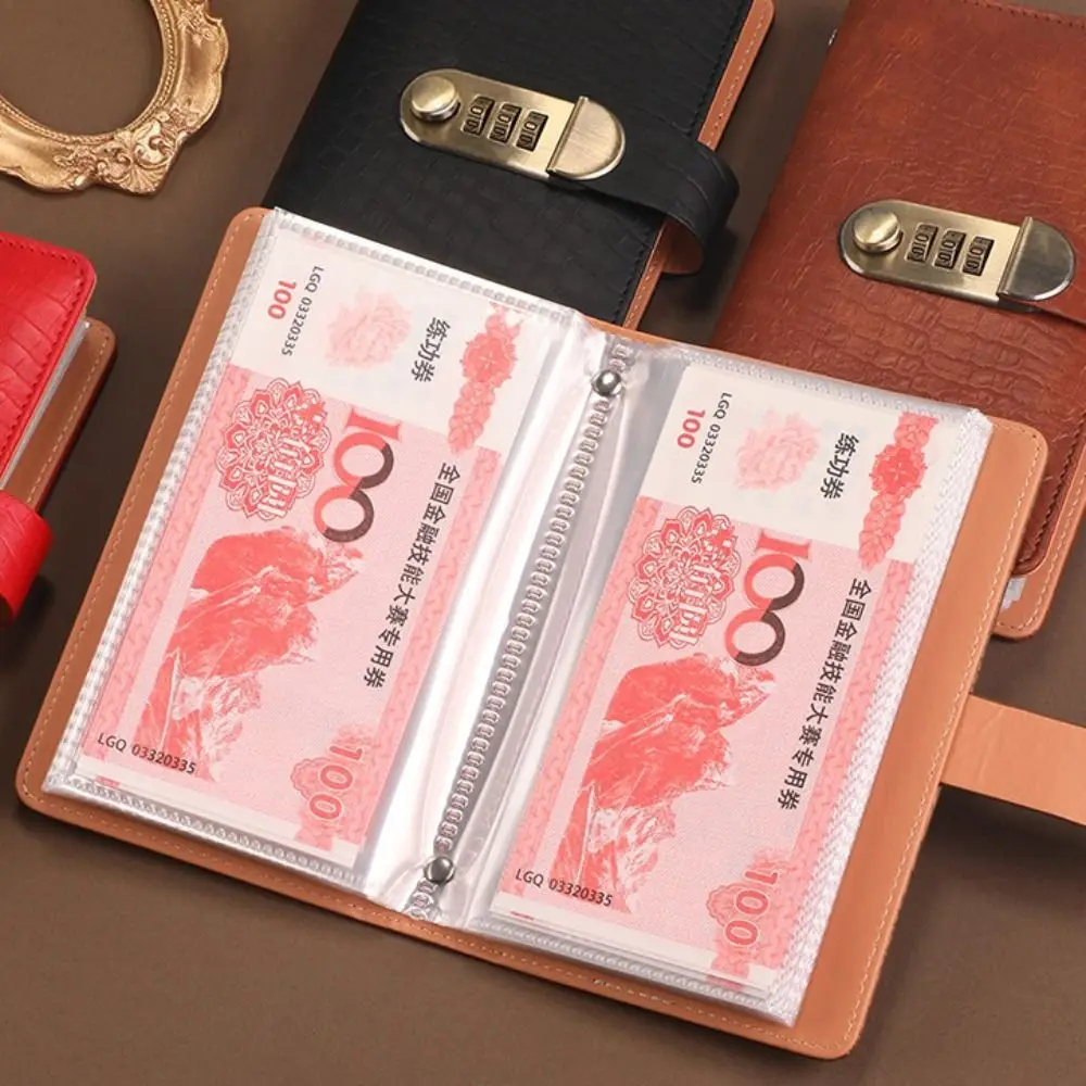 PU Leather 100 Envelope Challenge Binder With Password Lock Reusable Saving Money Notebook Waterproof Banknote Colletion Booklet