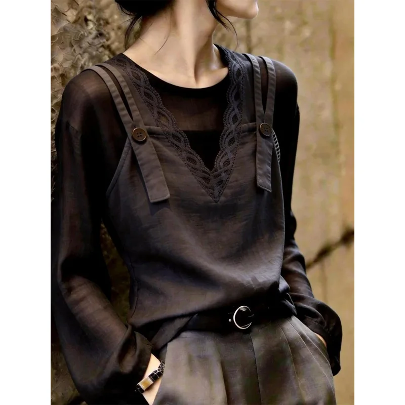 Casual Wind Charcoal Gray Top New Women's Clothing in Autumn 2026 Commuter Casual Elegant Soft High-end Shirt
