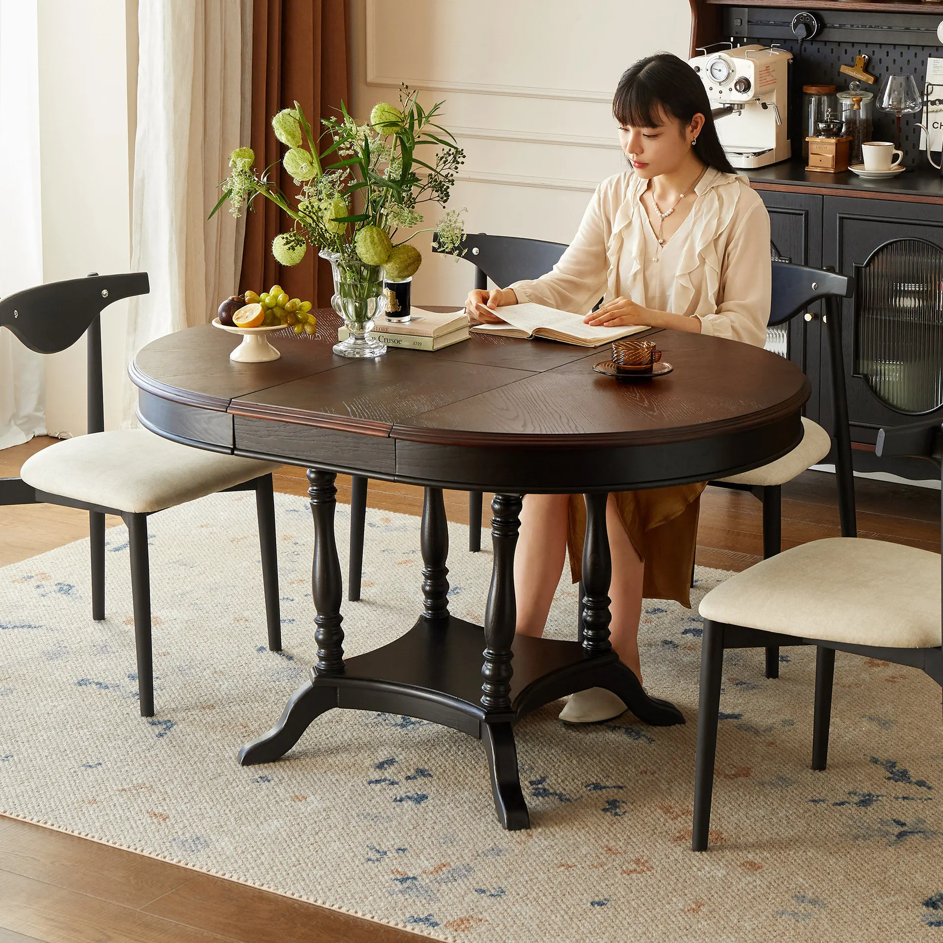 Harajuku forest French retro solid wood dining table small apartment living room household multi-functional medium and ancient d