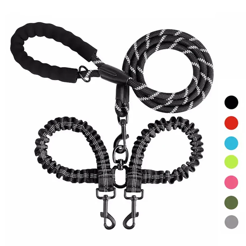 Pet Dog Double Leashes Elastic Rope Two Heads Nylon Dogs Leash 2 Way Coupler Walk Two Dogs Collars Harness Leads Dog Leashes