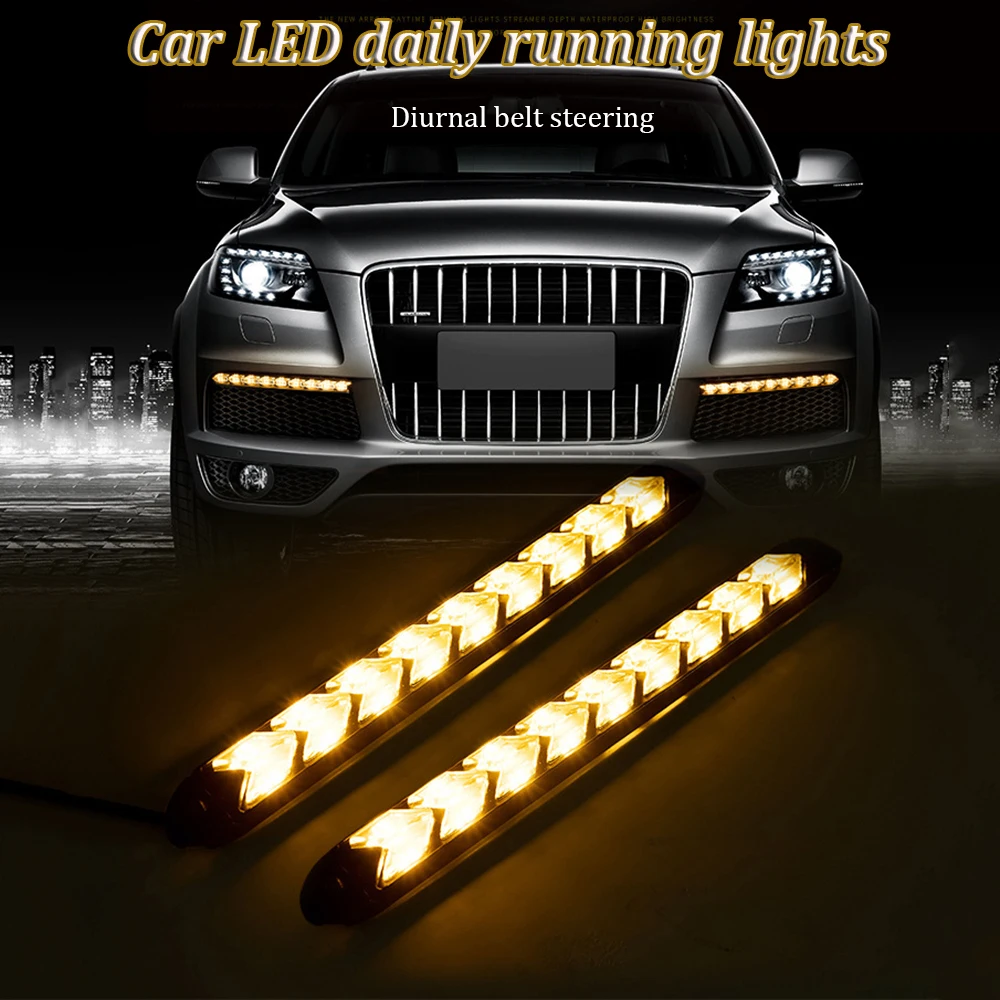 

2Pcs Dynamic Red Car DRL LED Daytime Running Lights Waterproof Headlight Strip Turn Signal Yellow 12V Flow Auto Sequential Lamp