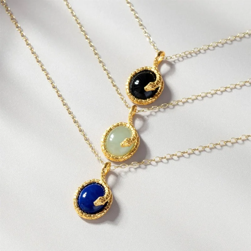 

Europe America Invisible Inlay Gold Color Snake Wrapped Imitation Multi-color Gemstone Necklace Women's High End Luxury Necklace