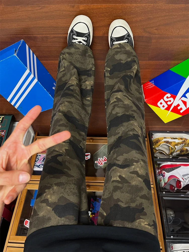 

American Retro Camouflage Jeans Men's Autumn Trendy Straight Leggings High Street Slimming Jeans Vintage Sle Casual Wear