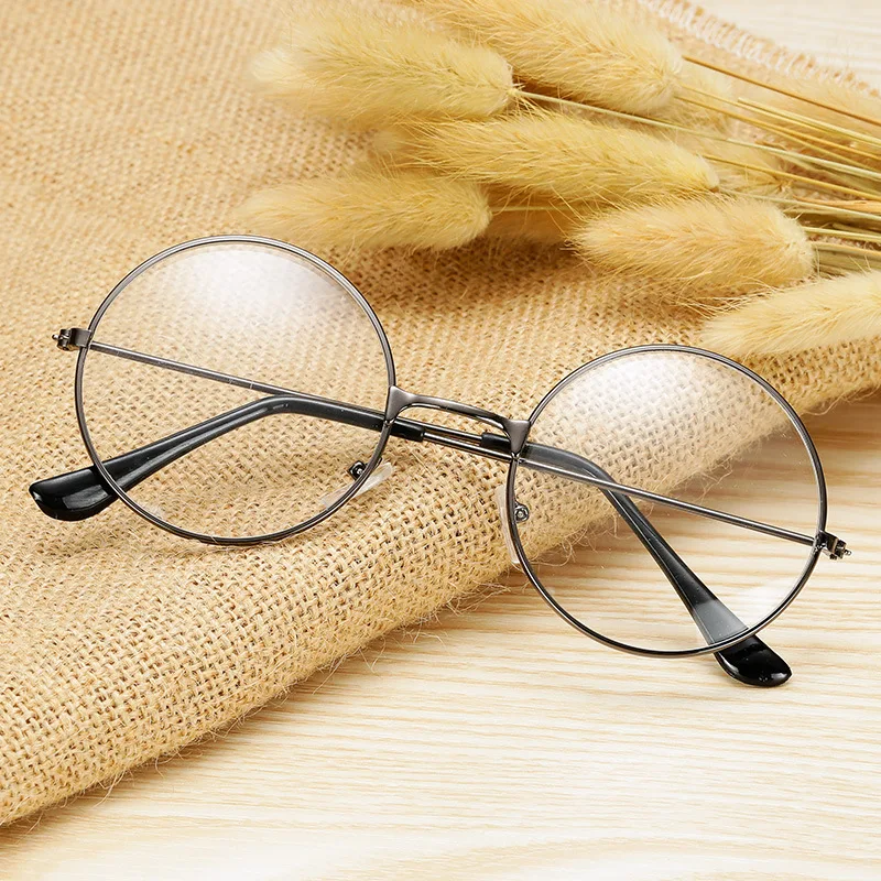 Cosplay Anime Glasses Fashion Simple Unisex Round Plain Glasses Flat Retro Art Metal Decorative Glassesed Party Eyeglasses