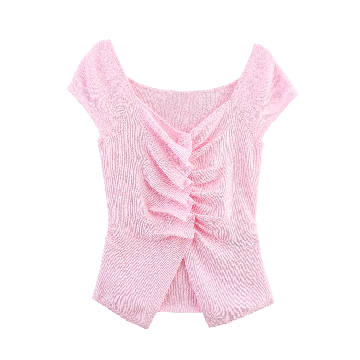 

JNLEAOG, осенний новый женский вязаный сложенный топ с украшением, облегающий однотонный блузка из полиэфирного волокна V-Ne ort Sve