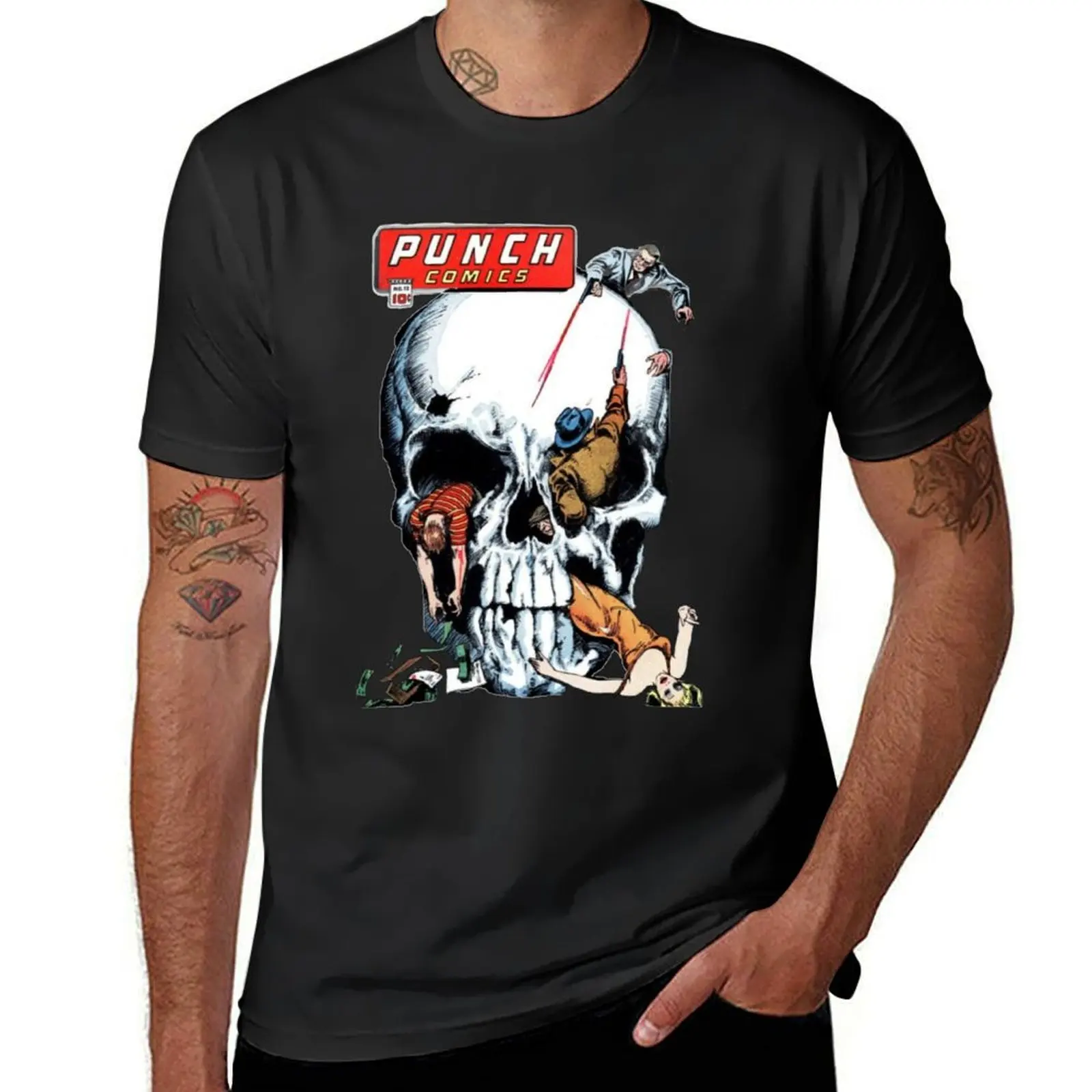 

Vintage Punch Comics Cover with Skull T-Shirt customizeds plus size clothes hippie clothes graphic t shirts luxury clothes men