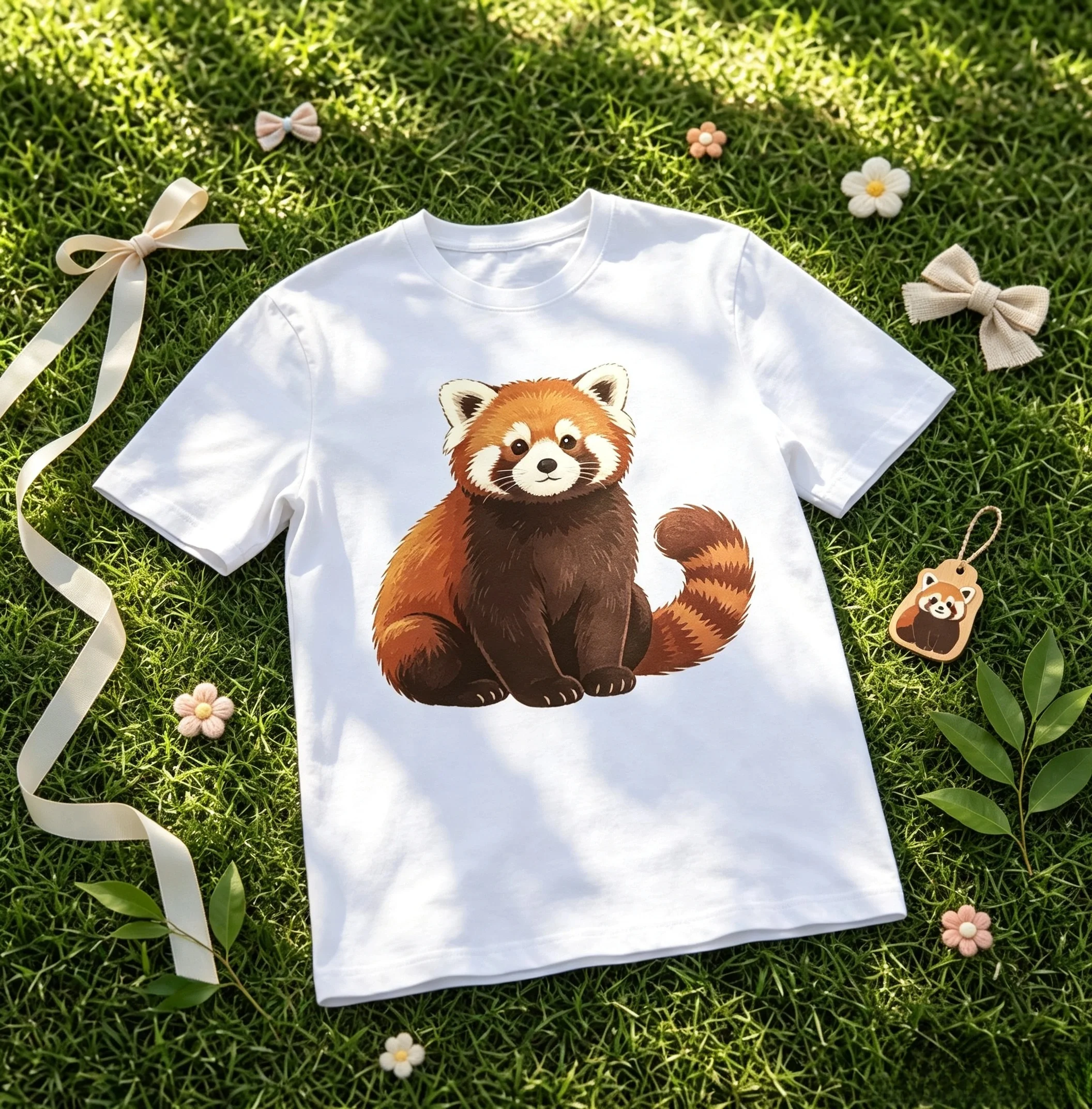 Women's Cute Sitting Red Panda Cartoon Animal Graphic T Shirt Lovely Wildlife Short Sleeve Casual Tee