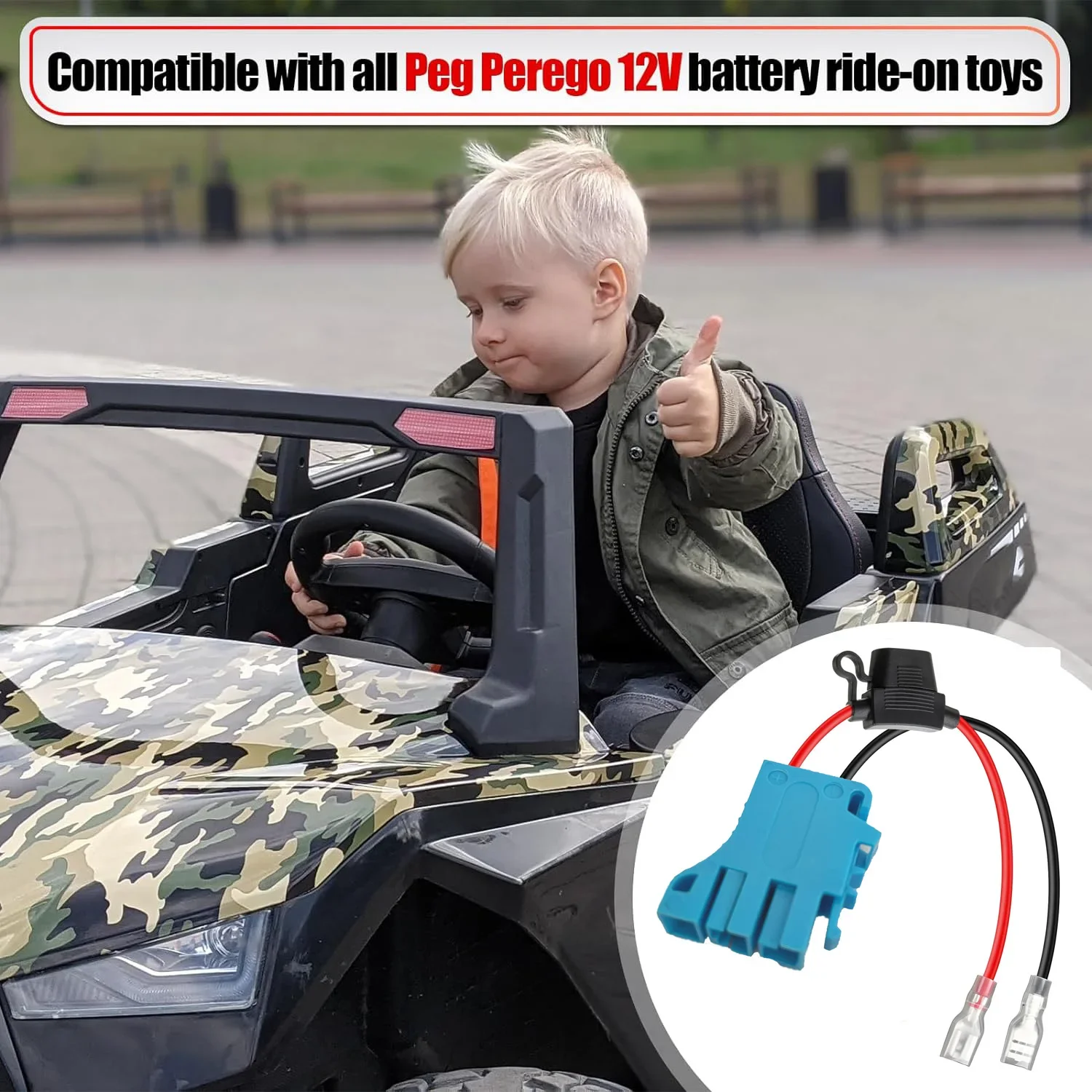 12 AWG Wire Harness 40A Battery Connector Compatible with Peg-Perego 12 Volt Battery Ride On Children's Riding Toys