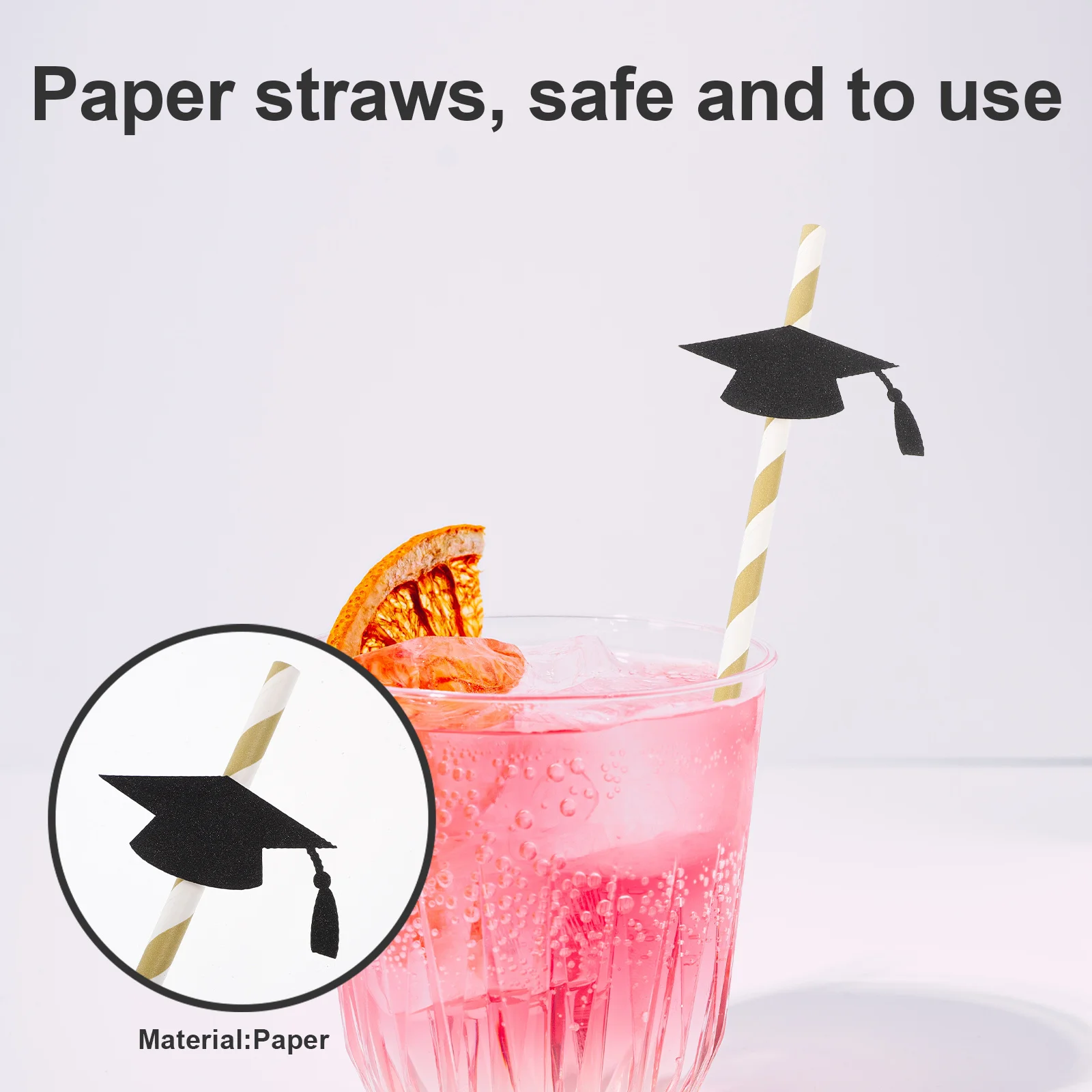 

12Pcs Paper Drinking Straws with Doctor Hat Design Flexible Bendable Straws for Graduation Party Decor Celebration Table