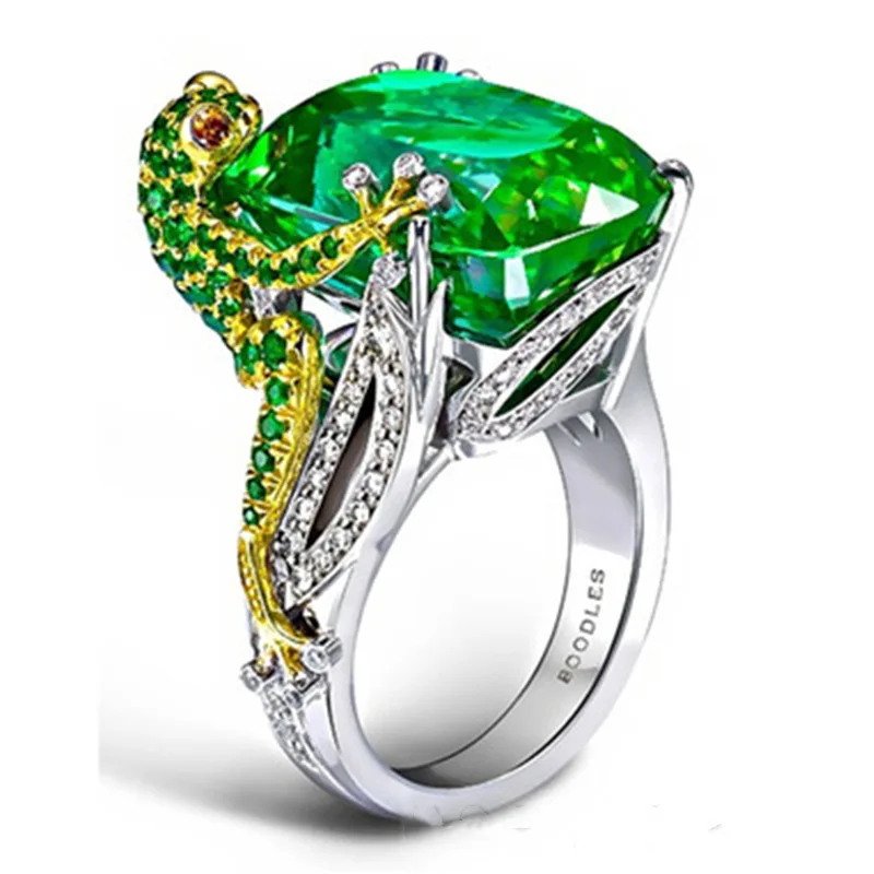 Milangirl  Chameleon Lizard Green Zircon Hand Jewelry Rings for Women Anniversary