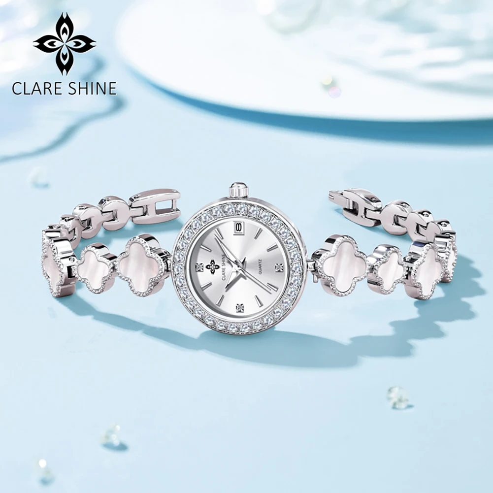 CLARE SHINE 7701 Woman Watch Imported Quartz Movement Watch Steel Bracelet Waterproof Chain Date Elegance Watches For Woman
