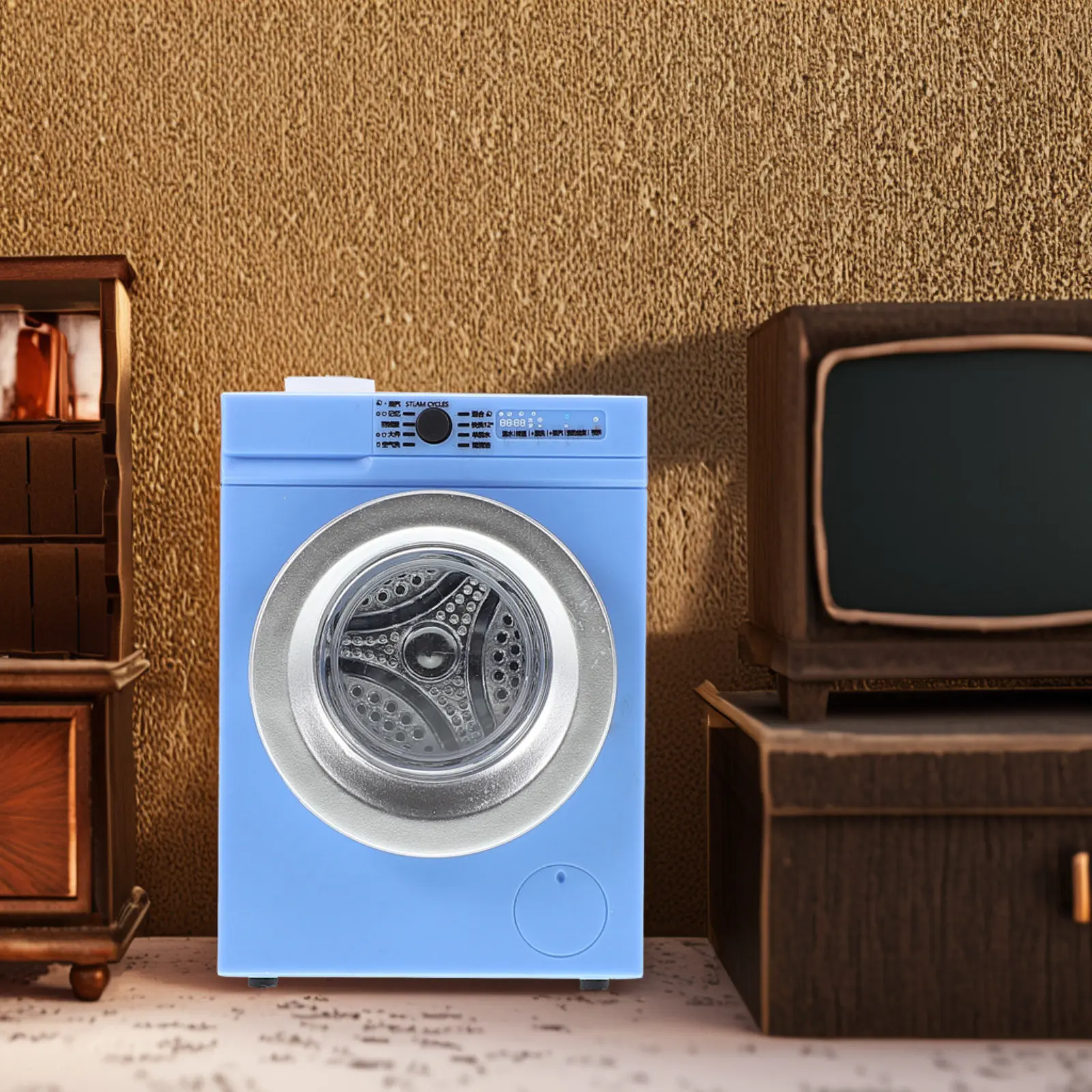 1:12 Scale Miniature Washing Machine with Rotating Door & Rechargeable Function – Realistic Dollhouse Appliance Prop