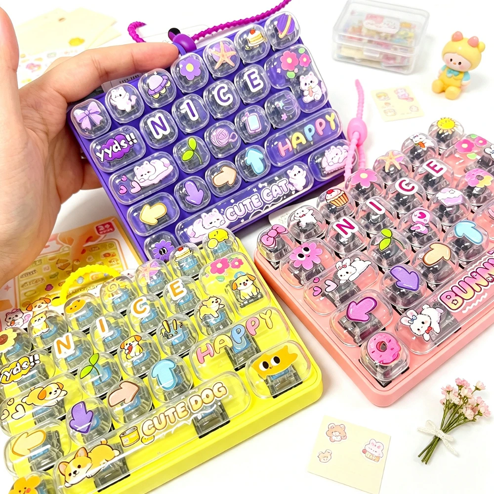 키캡 26Key KeyCap Keychain Fidget Keycap Clicker Keyboard Click Button Keyring Cute Kitty Keyboard Keycap Pendant Charms 26구 키캡 키링
