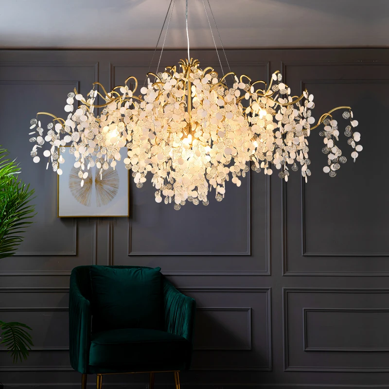 2024 light luxury all copper glass chandelier French living room lamp luxury bedroom American villa branch long dining room lamp