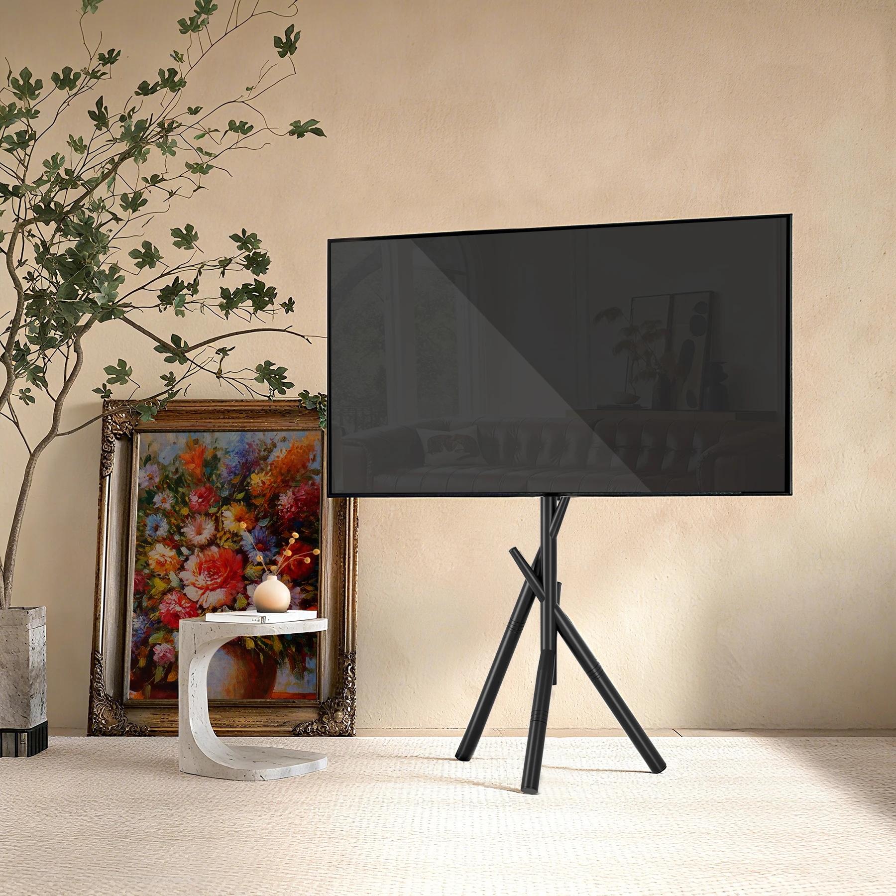 HILLPORT Artistic Easel TV Floor Stand for 32-75 Inch Screen, Tripod tv Stand Height Adjustable, Suitable for Bedroom, Black view 6
