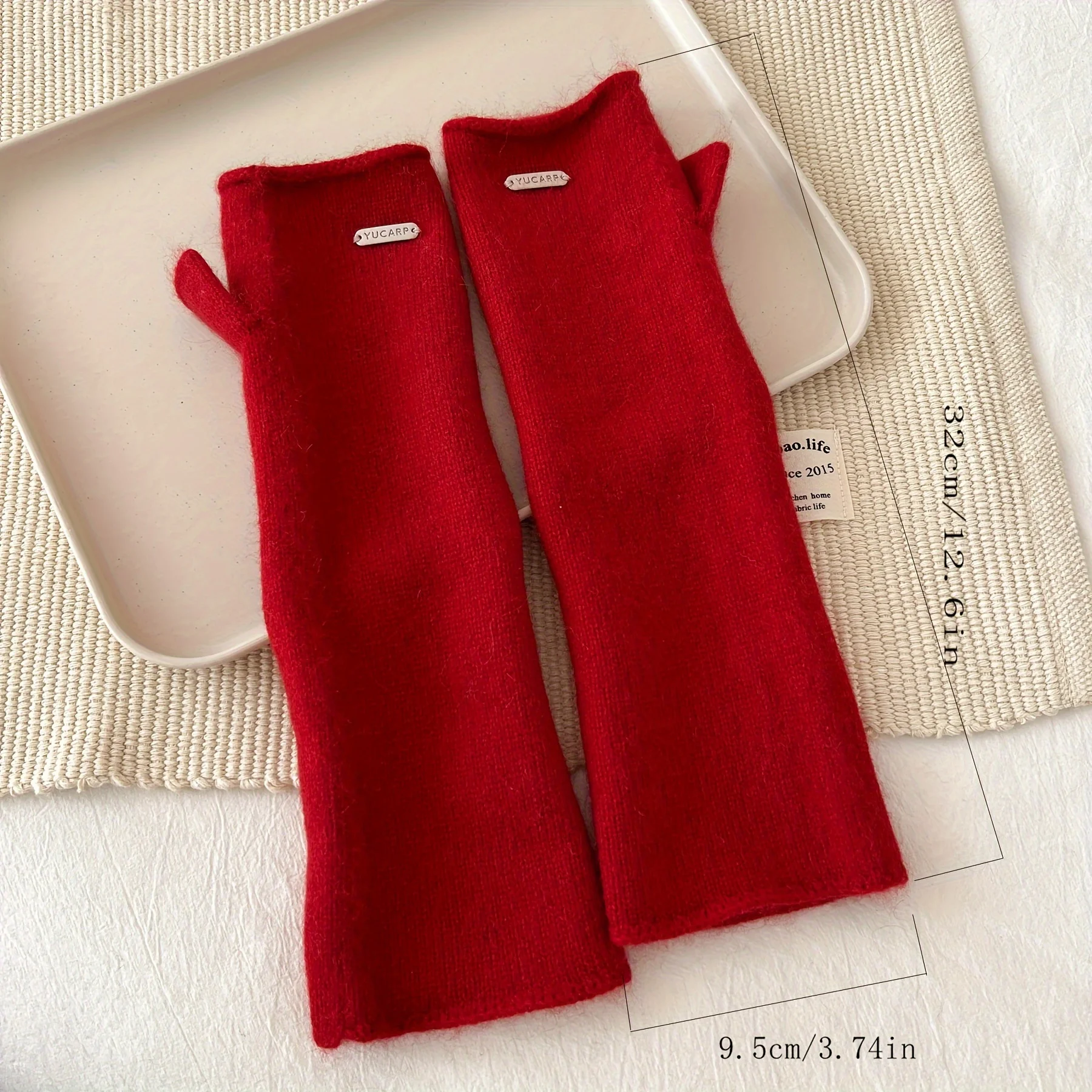 قفازات شتوية طويلة متماسكة نصف إصبع لعيد الميلاد مع فرو الراكون بلون نقي، غطاء مقاوم للبرد والدافئ، عصري #6