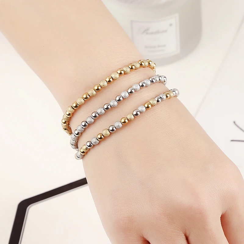 Metal Stainless Steel Waterproof Jewelry Women\'s High Quality 18K Gold Charm Sand Ball Shiny Beads Mixed Color Elastic Bracelets