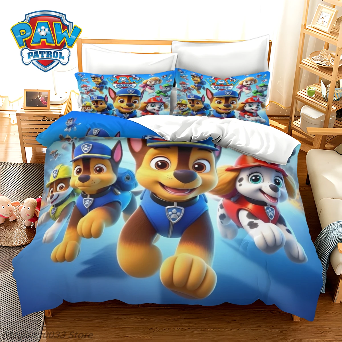 

PAW Patrol Bedding Set Chase Marshall 3pc Duvet Cover Set, Kids Boys Blue Cartoon Quilt Cover with 2 Pillowcases, No Sheet