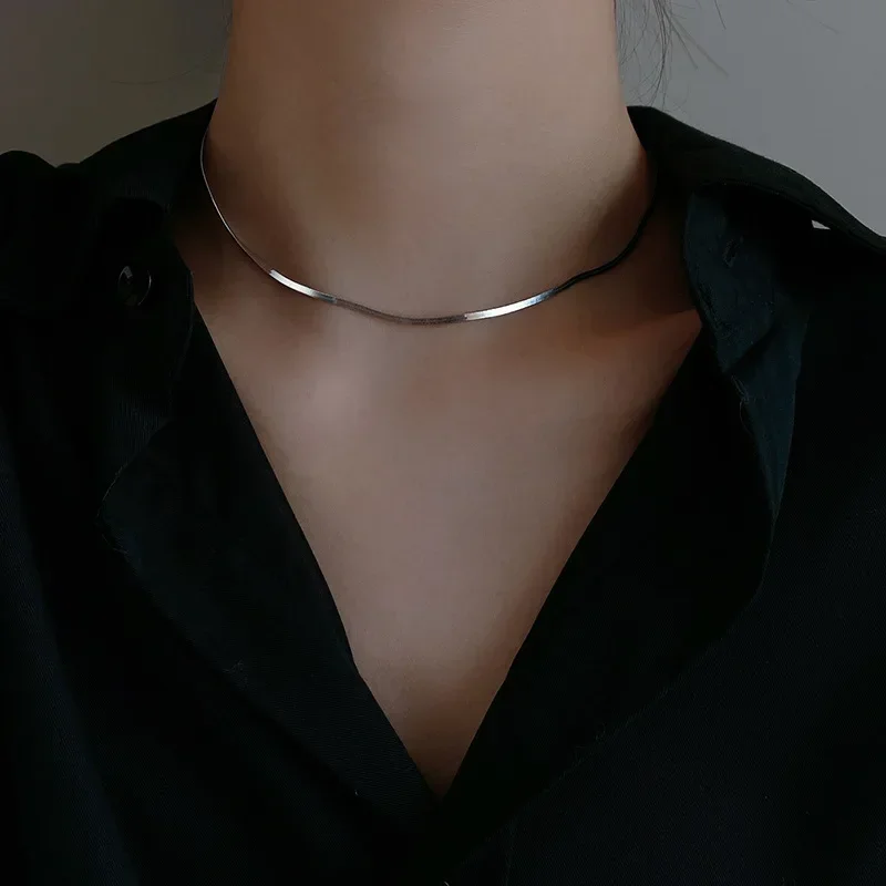 925 Sterling Silver Clavicle Chain Necklace For Women Snake Bone Chain Charm Choker Boho Fashion Jewelry Gift Trendy Accessories