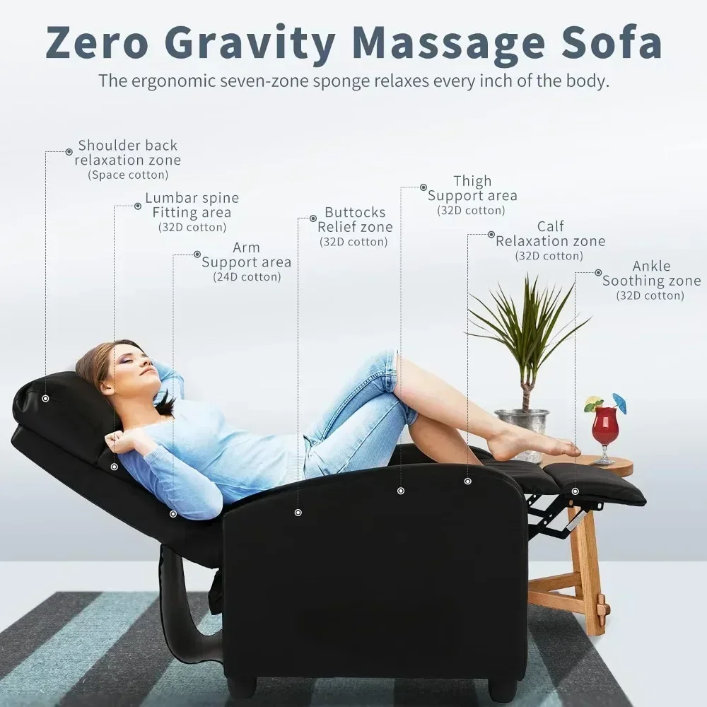 Massage Recliner Chair, Padded Wide Seat Sofa Wingback Single Sofa with Footrest PU Leather for Living Room Home Theater, Chair image 3