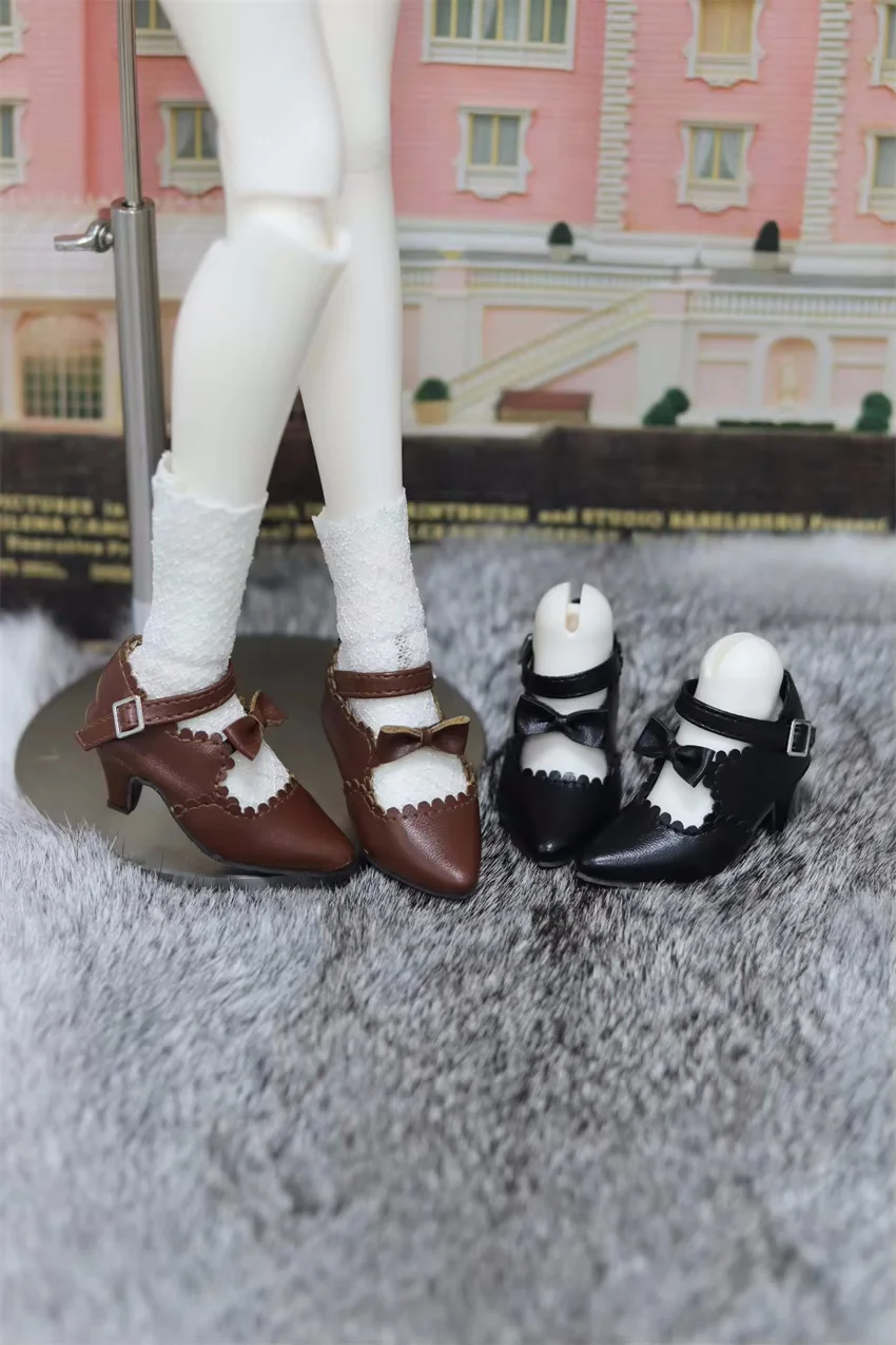 BJD Doll Shoes Toys Gifts 1/4 Girls Bow Buckle Lace-up Princess Brown Black Pointy Small Leather High Heels bjd Doll Accessories