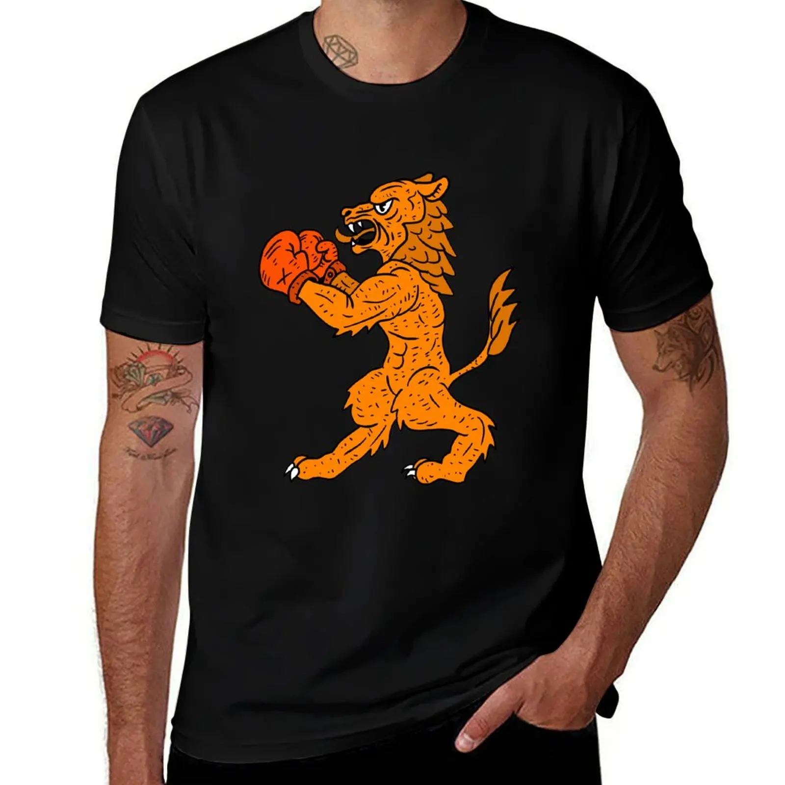 orange dutch lion. football and boxing. T-Shirt t shirt man cotton T-Shirt