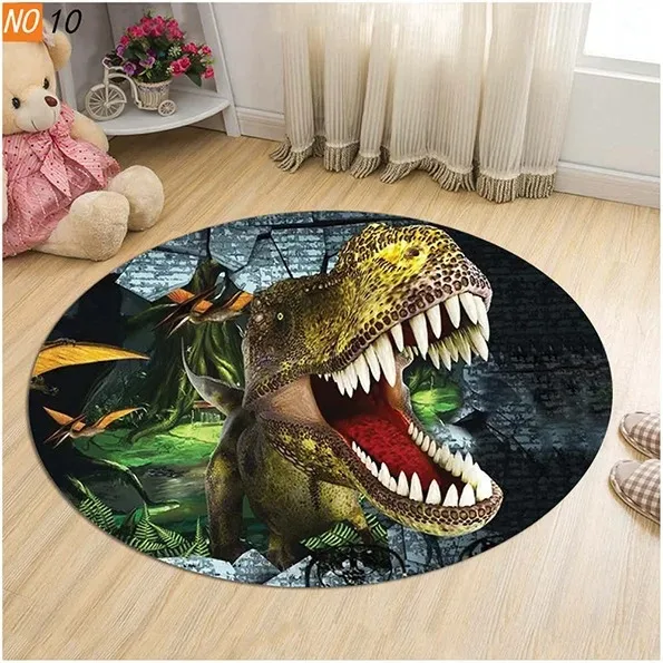 Cartoon Dinosaur Pattern Round Mat, Tapete antiderrapante, Tapete de entrada, Decoração de casa, Quarto, Sala de estar