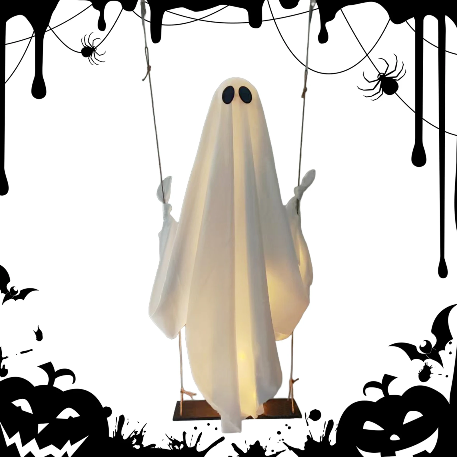 Halloween Hanging Ghost with Swing and LED Lights Spooky Halloween Decorations for Indoor Outdoor Yard Party Haunted House