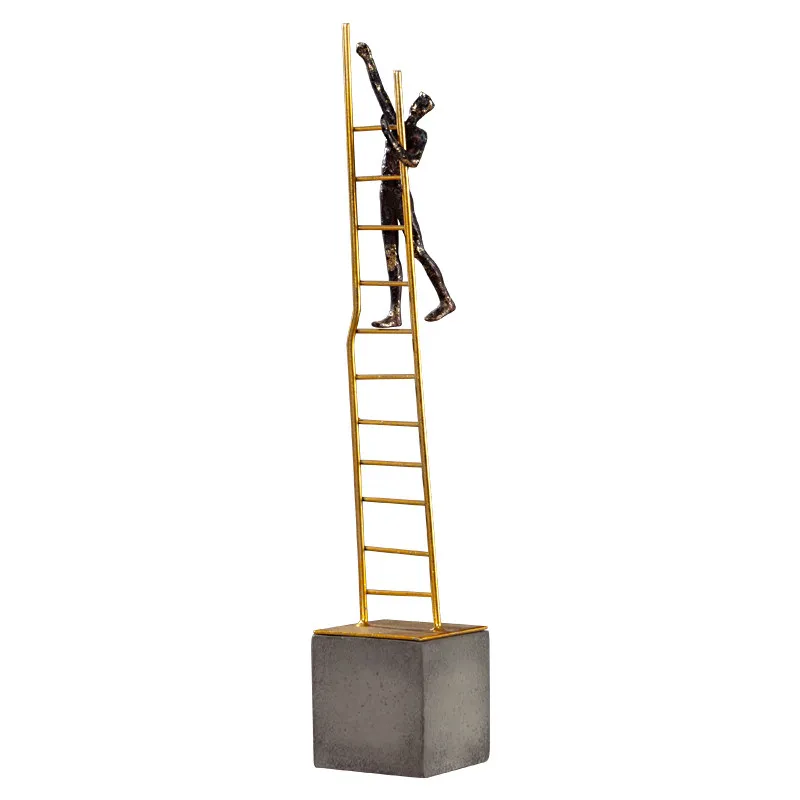 Nordic Metal Ladder Resin Climbing Figure Decoration Home Livingroom Desktop Figurines Crafts Study Room Sculpture Decor