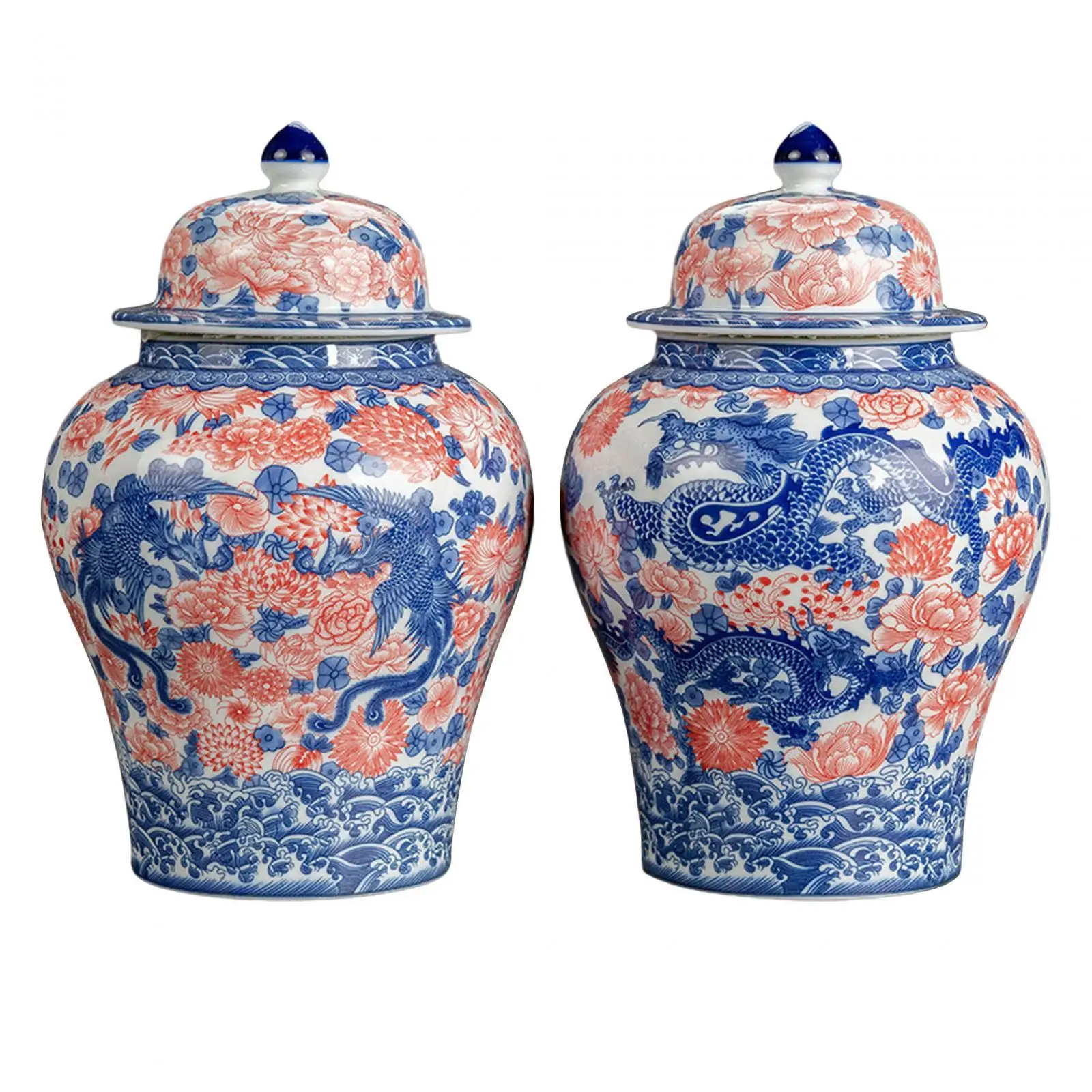 

Ginger Jar Ceramic Tea Jar 1300ml Traditional Style Bright Colors Container Tea Canister for Food Household Dining Table