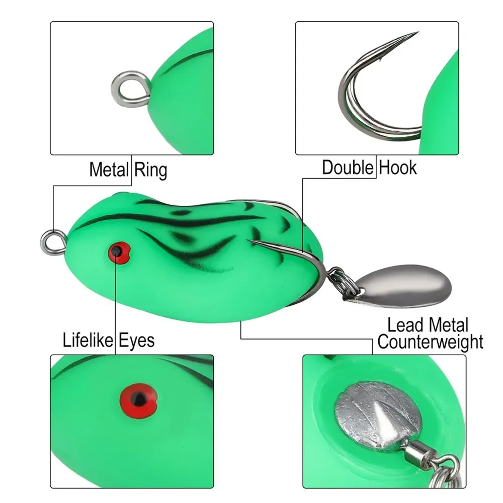 

5cm Long Double Hook Bionic Frog Lure Black Fish Torpedo Frog Lure Set Rubber Material Simulation Soft Bait