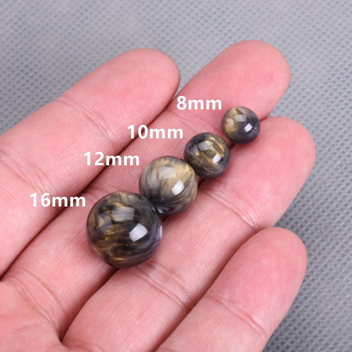 Round Glossy Black Golden Color 8mm 10mm 12mm 16mm Resin Plastic Loose Beads Lot For Jewelry Making DIY Bracelet Findings