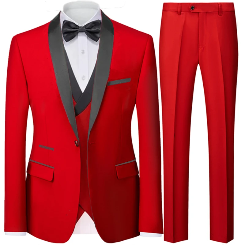 3 Pieces Set Blazers Jacket Vest Pants / Fashion Men Casual High Quality Business Slim Groom Wedding Formal Suit Coat Trousers