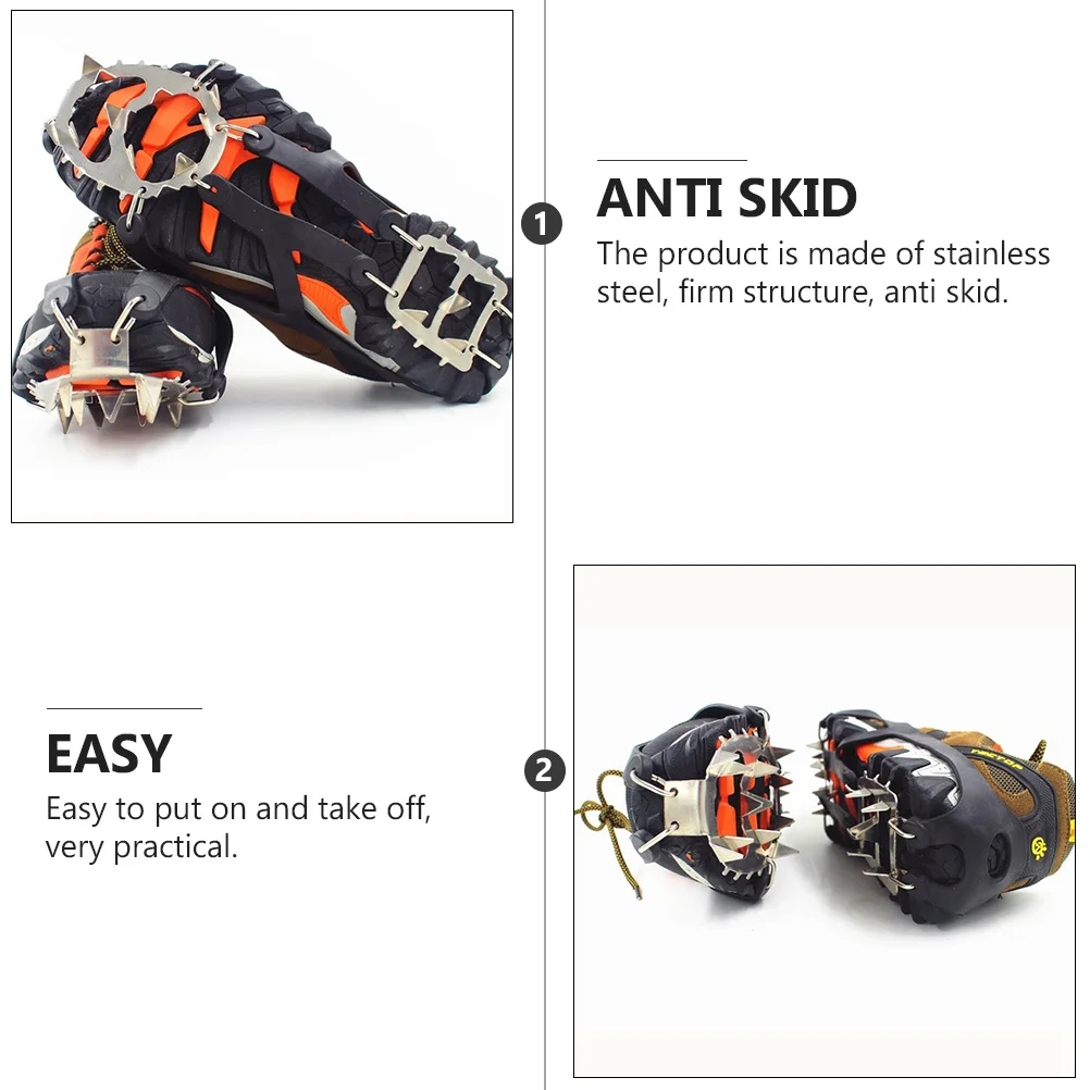 

1Pair Winter 18 Teeth Stainless Steel Ice Cleats Anti-Slip Shoe Covers Lightweight Outdoor Ice Grippers Winter Spikes