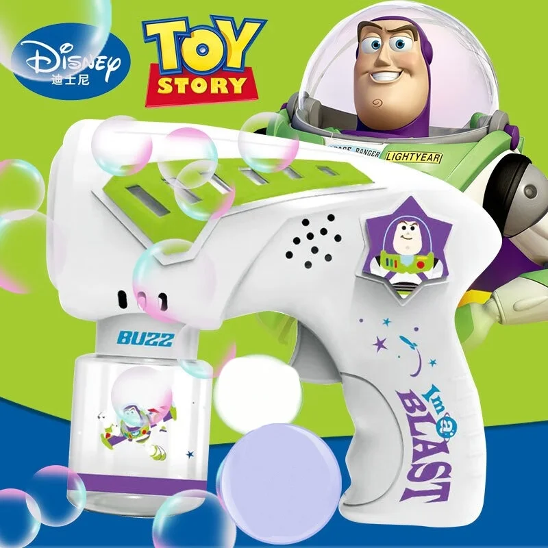 Disney Buzz Lightyear-pistola de burbujas de tres ojos, palo mágico, juguete de soplado, regalo para niña, oso de fresa, 39 agujeros