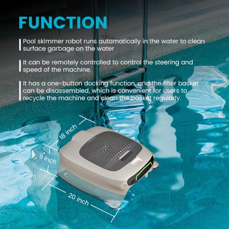 Dual Powered Robotic Pool Skimmer  Pool Surface Cleaner with Motors for Above Ground and Inground Pool Skimmer Robot