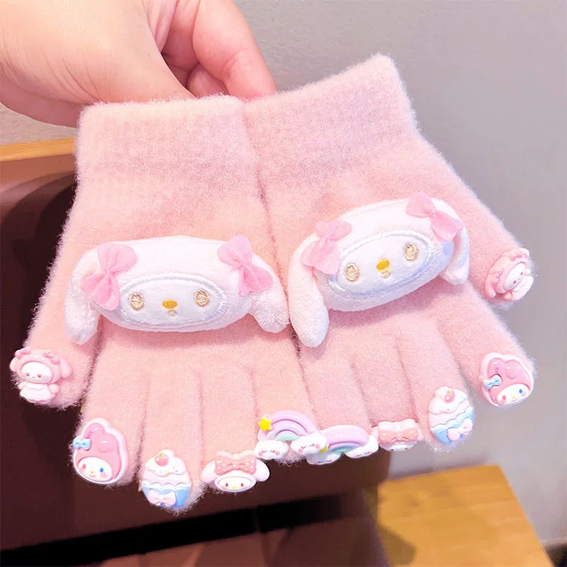 Nuevos y encantadores guantes cálidos y fríos para niñas de 3 a 6 años, conjuntos de cinco dedos para invierno
