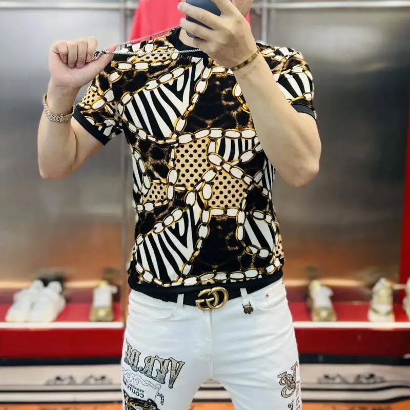 Design 3D Print T Shirt For Men Short Sleeve Coolness Silky Icy Summer Quality Hollow Breathable Slim Fit Elastic Tees Camisetas