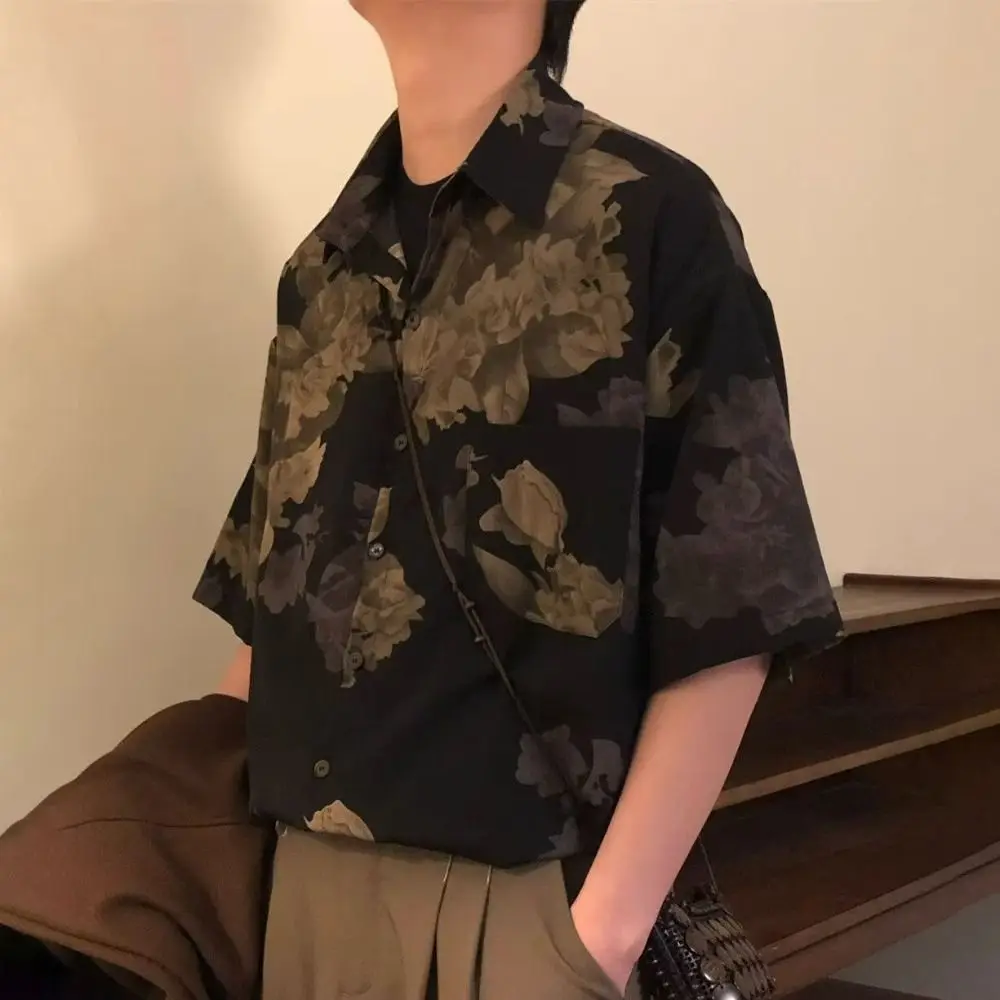 

Универсальные свободные пляжные рубашки, мужские рубашки с v-образным вырезом на пуговицах, женская блузка с цветочным принтом, ретро рубашки с короткими рукавами Y2K, летние