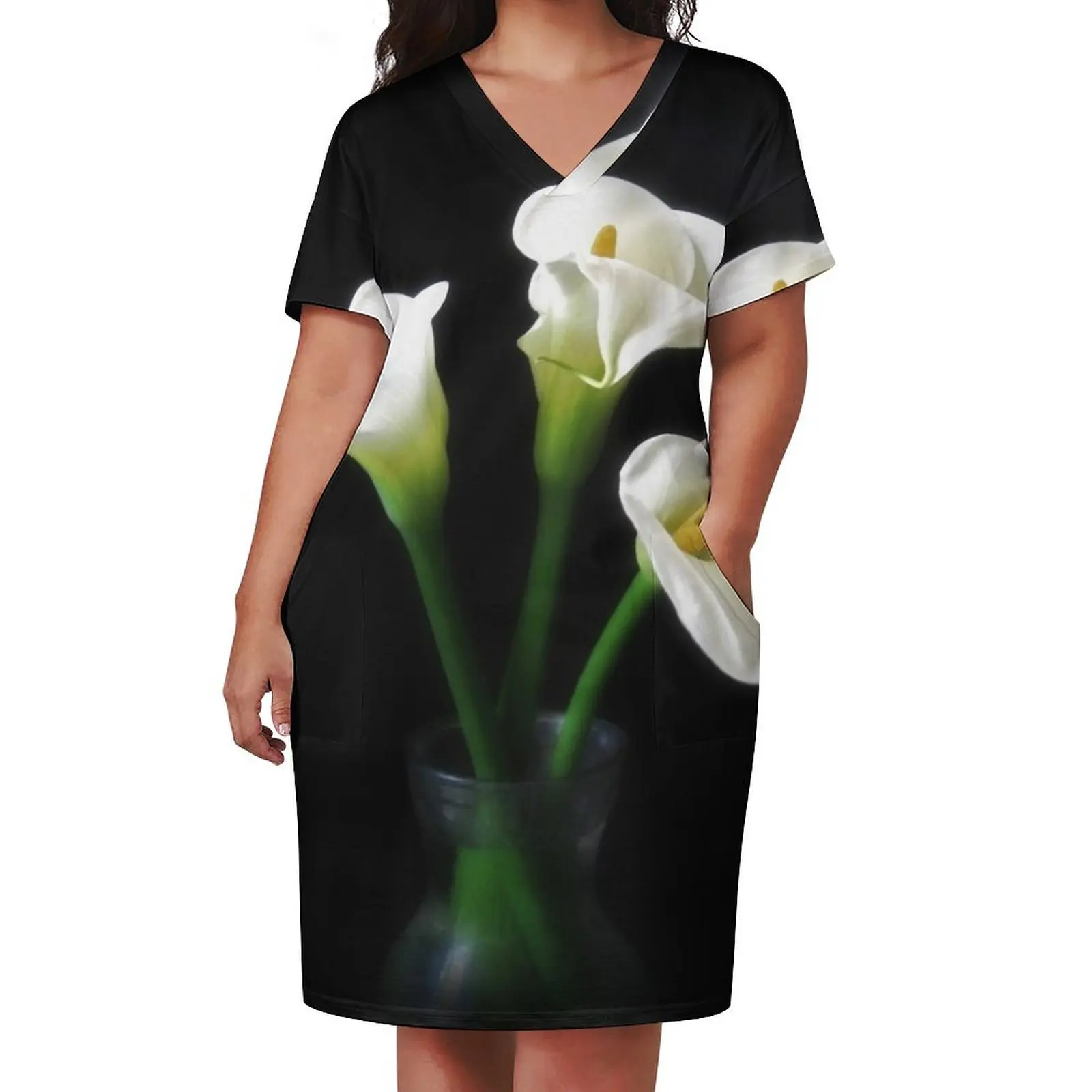 Elegant Calla Lily Flowers 10 Loose Pocket Dress Women