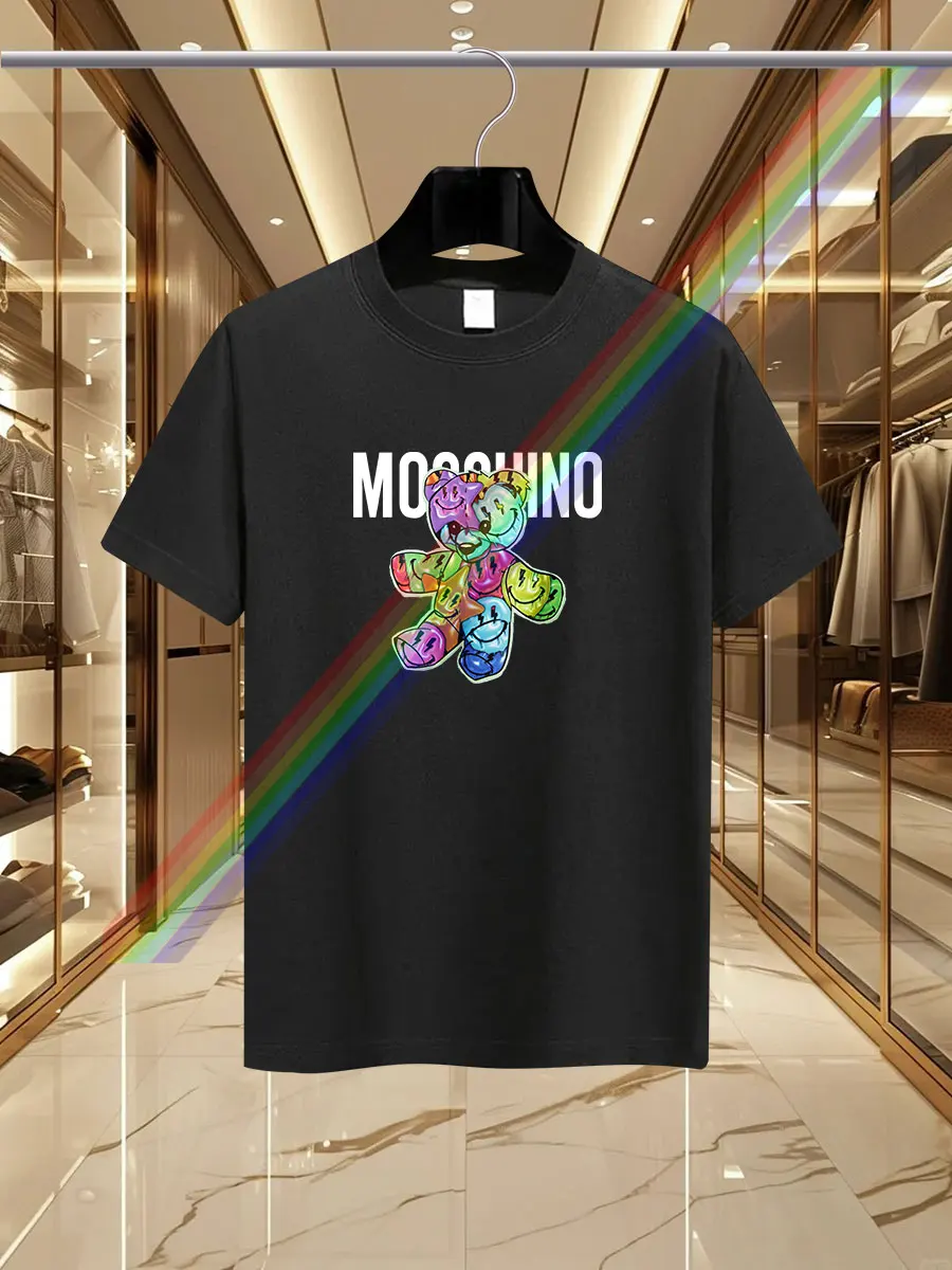

Летняя роскошная модная футболка MS Color с принтом медведя из чистого хлопка с круглым вырезом, повседневные трендовые высококачественные топы Y2K, большие размеры