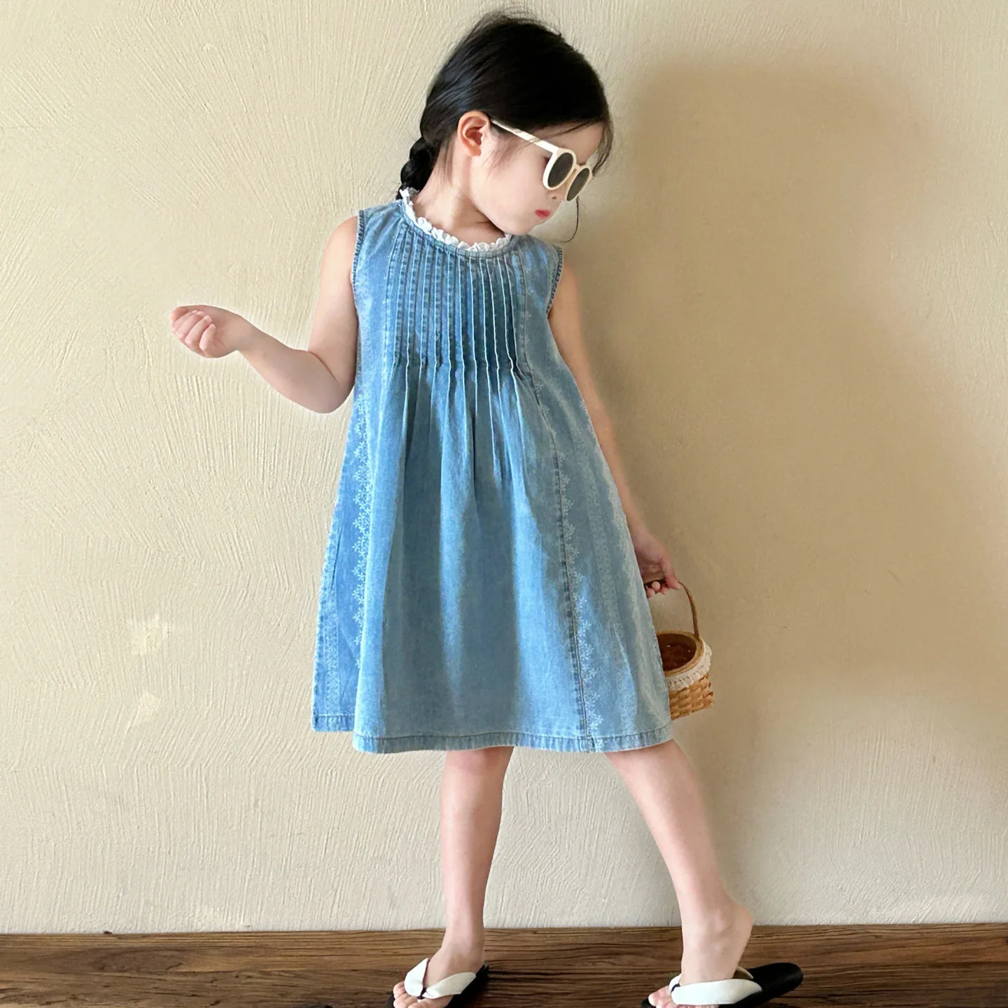 Summer New Kids Denim Dress Children Clothes Girls Elegant Dresses Baby Girl Clothes 2 to 8 Years