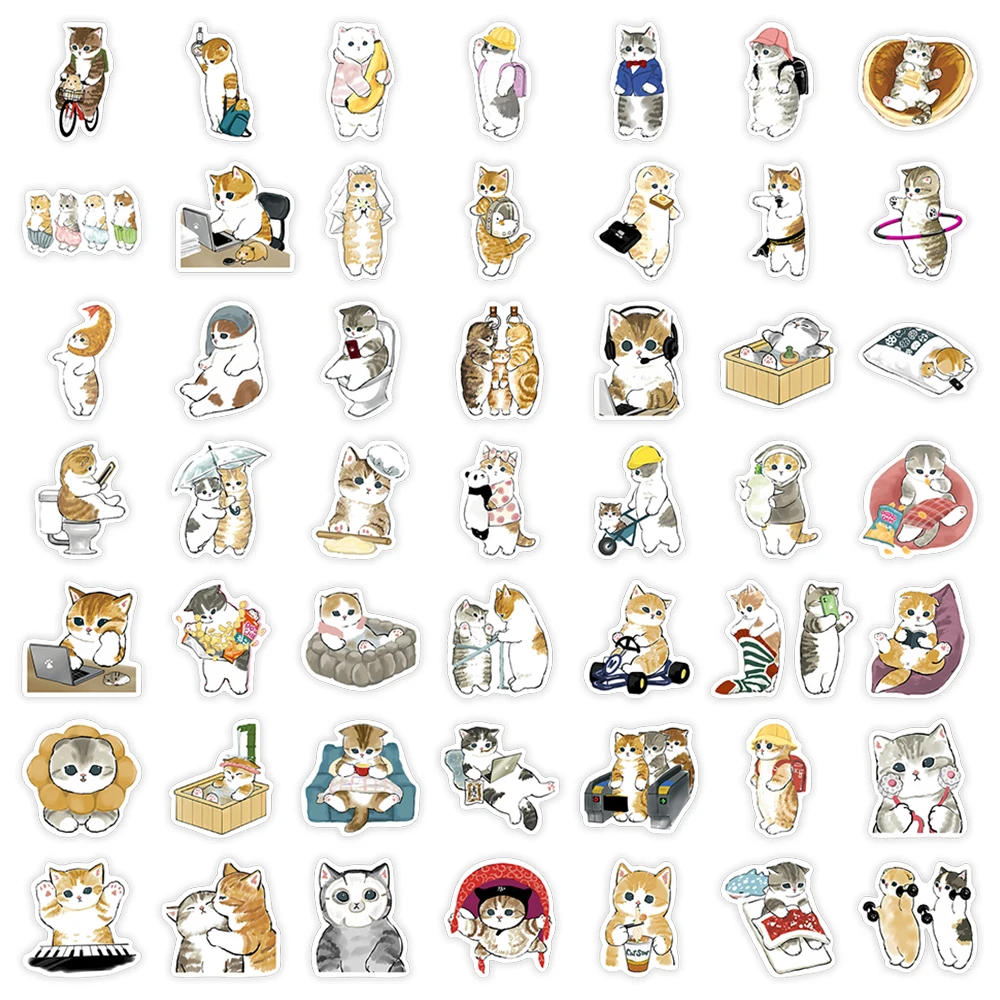 Kawaii Aesthetic Watercolor Cat Stickers Funny DIY Kids Toys Gift Waterproof Decal for Phone Laptop Scrapbook Luggage Decorative