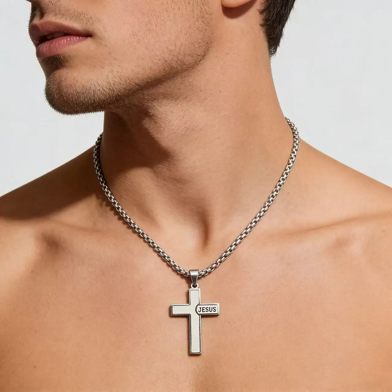 40MM*25MM Kleine Christus-Jesus-Kreuz-Halskette aus Edelstahl für Männer und Frauen, Schmuckzubehör – Detail 4