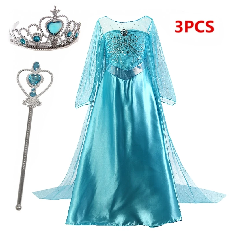 Elsa Dresses for Girls Princess Party Elsa Costume Snow Queen 2 Cosplay Elza Vestidos Hair Accessory Set Halloween Girls Clothes