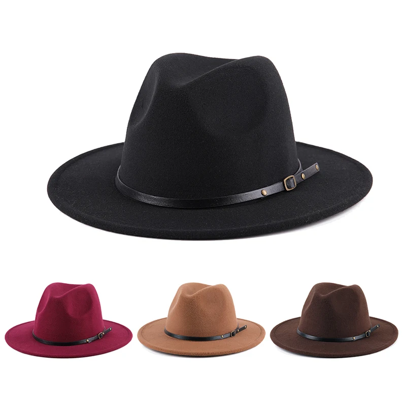 Retro Zimowy Jesienny Kapelusz Fedora Damski Męski Imitacja Wełny Filcowej Fedora z Metalowym Łańcuszkiem Dekoracyjnym Damskie Kapelusze Boater z Szerokim Rondem